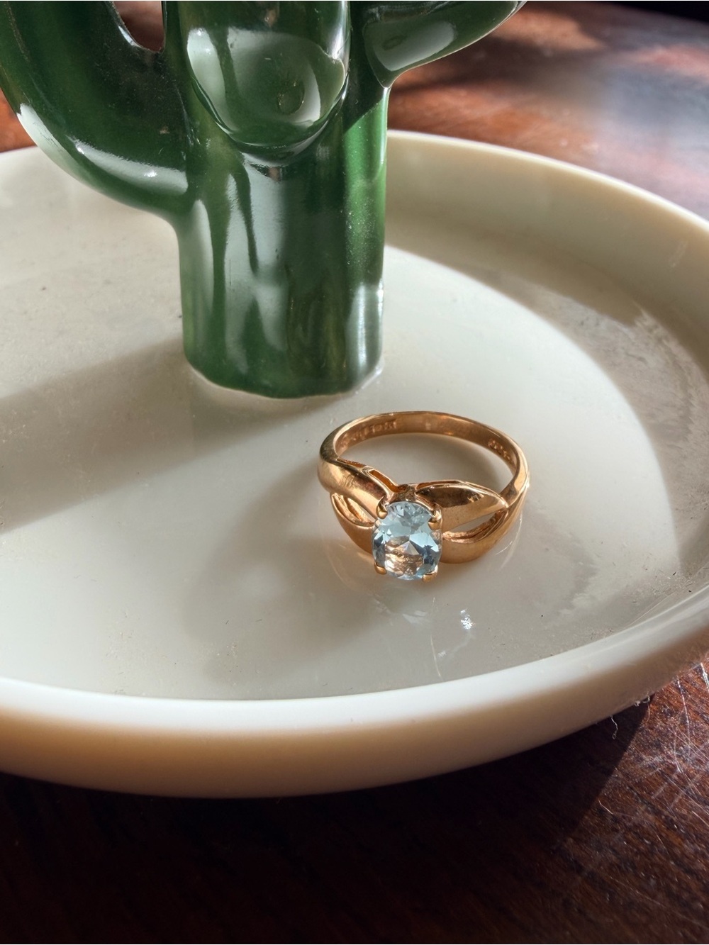 Gold-Plated Stamped Ring with Topaz Gemstone Size 7